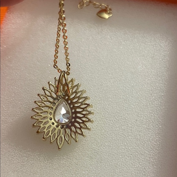 Radiant Gold & Rhinestone Teardrop Necklace(16” with 3” extension) - Picture 4 of 5